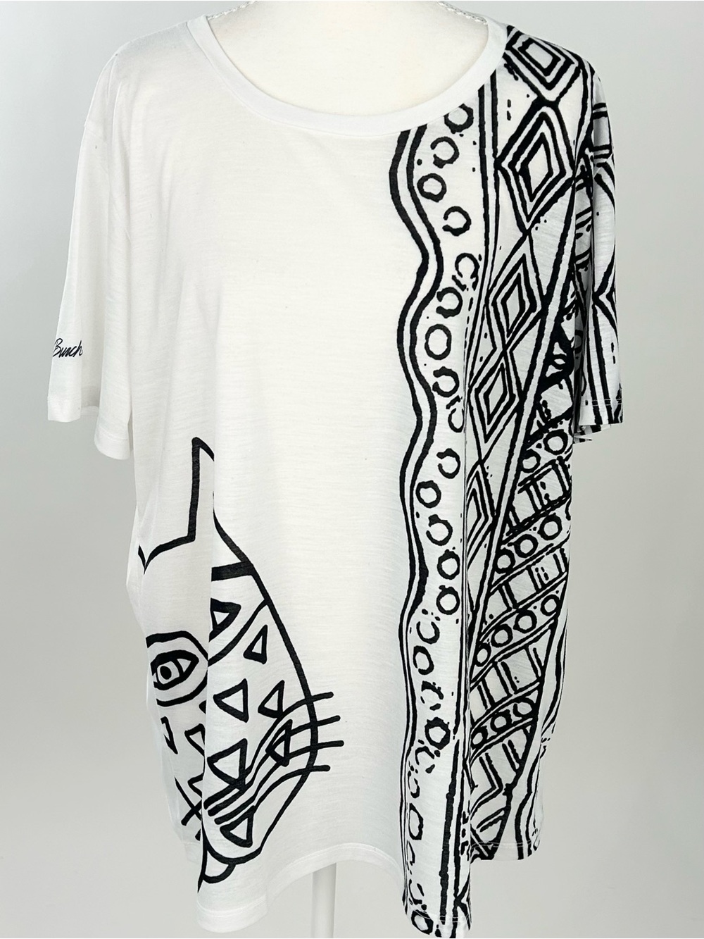 Laurel Burch XXL Black White Cat Geometric Art Print Tunic Top